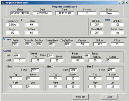 EddyMaster Software Data Storage Screen