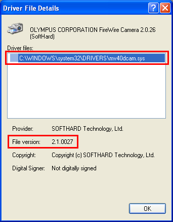 If the file version is 2.1.0027 or before, your camera driver needs to be updated.