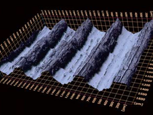 Widok powierzchni 3D (przykład testu chropowatości)