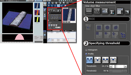 DSX500 Microscope 3D Area and Volume measurement Software Screenshot