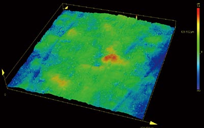 Imagen 3D de la superficie de una lámina de cobre