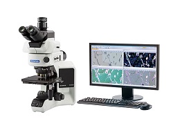 Imagem: um microscópio BX53M, uma câmera SC180 e o software de análise de imagens OLYMPUS Stream.