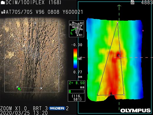 3D color mapping image of a corrosive pipe