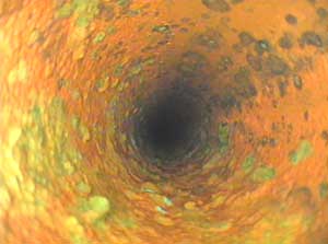 Videoscope picture of inner wall of a heat exchanger tube