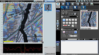 Observación y medición con un microscopio digital de la serie DSX de Olympus y su función de imagen en mosaico.