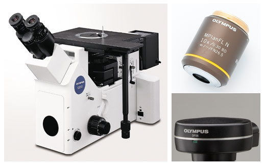 Odwrócony mikroskop metalurgiczny, obiektyw metalurgiczny o powiększeniu 10x, kamera cyfrowa o wysokiej rozdzielczości przeznaczona dla danego mikroskopu.
