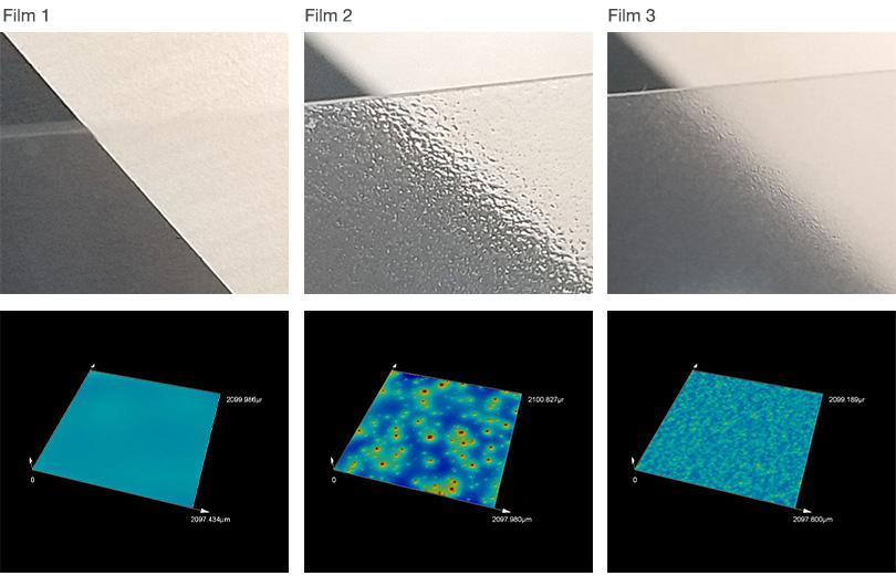 Povrchová textura fólie, 3D zobrazení povrchové textury fólie