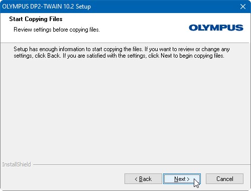 10) [Start Copying Files] will appear Click the [Next] button to start installation.