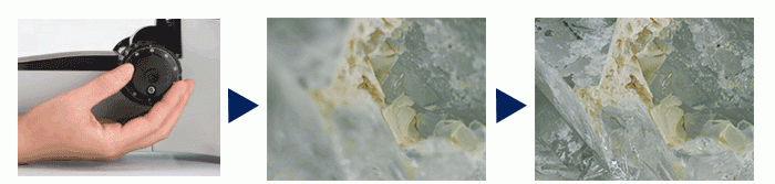 Instant-EFI-Bild eines Kristalls: Selbst in Bildbereichen mit niedrigem Kontrast wird ein vollständig scharfgestelltes Bild erstellt.
