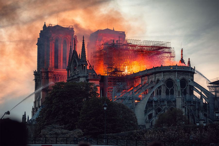The Notre-Dame cathedral on fire